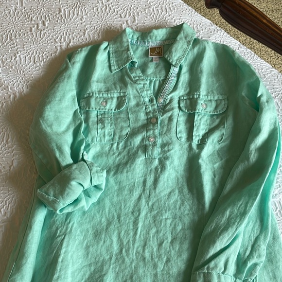 JM Collection  Button Down Linen Shirt-mint green. Tunic style. - Picture 1 of 14